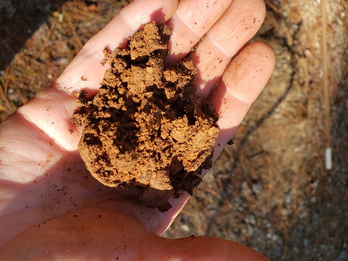 Crumbled ball of clay soil